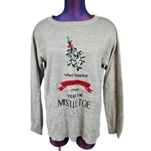 89th & Madison Novelty Christmas Mistletoe Crew Neck Sweater Size Medium J47